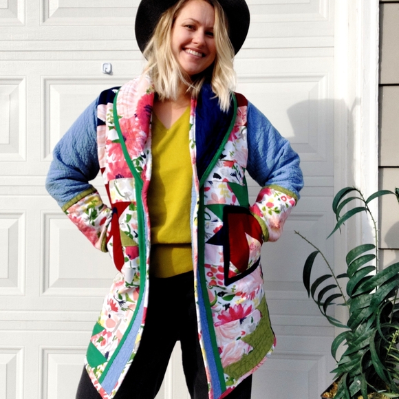 Handmade Quilted Floral Patchwork Multicolor Jacket - Picture 2 of 13
